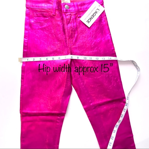 L'AGENCE Coated Foil Metallic Stretch High Rise Skinny Jeans Hot Pink 25 - Picture 13 of 15